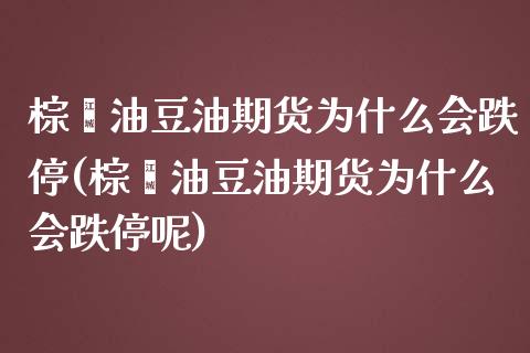 棕榈油豆油期货为什么会跌停(棕榈油豆油期货为什么会跌停呢)_https://wap.sdxiaoxijinshu.com_财经_第1张