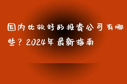 国内比较好的投资公司有哪些？2024年最新指南_https://wap.sdxiaoxijinshu.com_财经_第1张