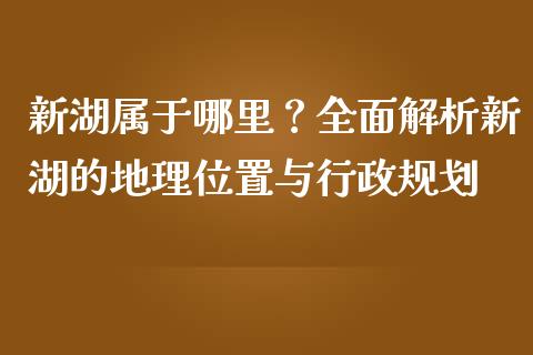 新湖属于哪里？全面解析新湖的地理位置与行政规划_https://wap.sdxiaoxijinshu.com_金融_第1张