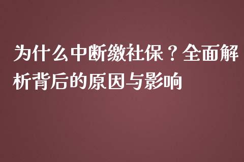 为什么中断缴社保？全面解析背后的原因与影响_https://wap.sdxiaoxijinshu.com_理财_第1张