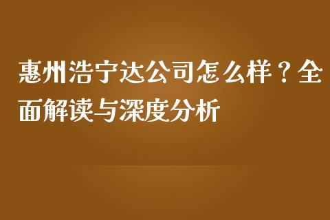 惠州浩宁达公司怎么样？全面解读与深度分析_https://wap.sdxiaoxijinshu.com_期货_第1张