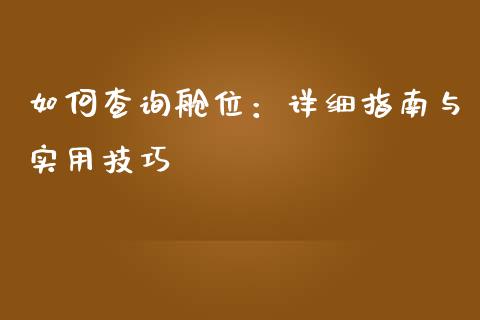 如何查询舱位：详细指南与实用技巧_https://wap.sdxiaoxijinshu.com_期货_第1张