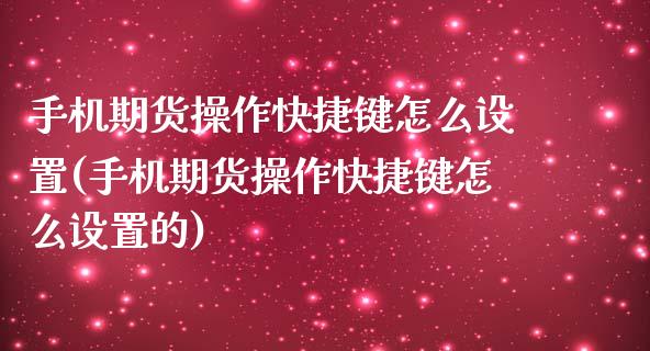 手机期货操作快捷键怎么设置(手机期货操作快捷键怎么设置的)_https://wap.sdxiaoxijinshu.com_金融_第1张