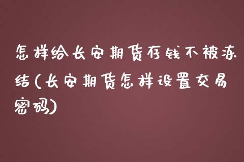 怎样给长安期货存钱不被冻结(长安期货怎样设置交易密码)_https://wap.sdxiaoxijinshu.com_期货_第1张