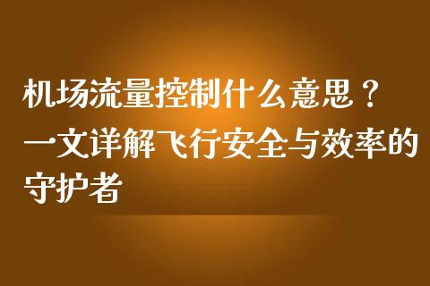 机场流量控制什么意思? 一文详解飞行安全与效率的守护者_期货_第1张_金融万问站 机场流量控制什么意思? 一文详解飞行安全与效率的守护者_https://wap.sdxiaoxijinshu.com_期货_第1张