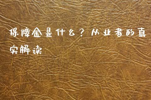 保障金是什么？从业者的真实解读_https://wap.sdxiaoxijinshu.com_理财_第1张