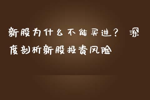 新股为什么不能买进？ 深度剖析新股投资风险_https://wap.sdxiaoxijinshu.com_理财_第1张