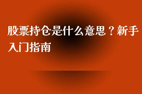 股票持仓是什么意思？新手入门指南_https://wap.sdxiaoxijinshu.com_财经_第1张