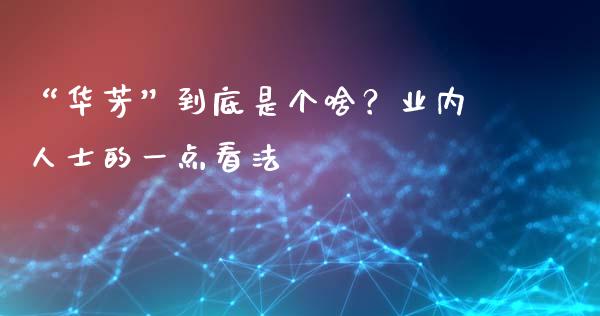 “华芳”到底是个啥？业内人士的一点看法_https://wap.sdxiaoxijinshu.com_财经_第1张